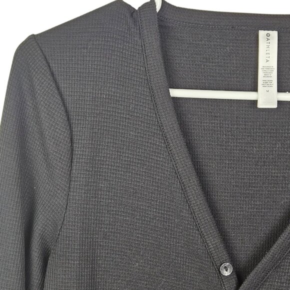 Athleta Wind Down Black‎ Henley Style Long Sleeve Top Waffle Knit Size Medium - Picture 3 of 9